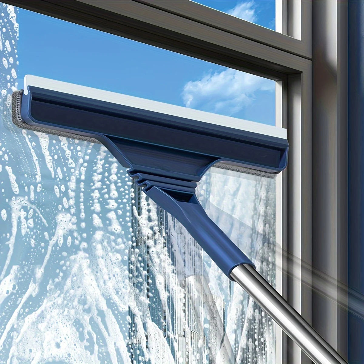 2 in 1 Window Mesh Screen Brush Dual-Sided Cleaning Blade Telescopic Long Handle Window Mop Squeegee Wiper for Home Cleaning