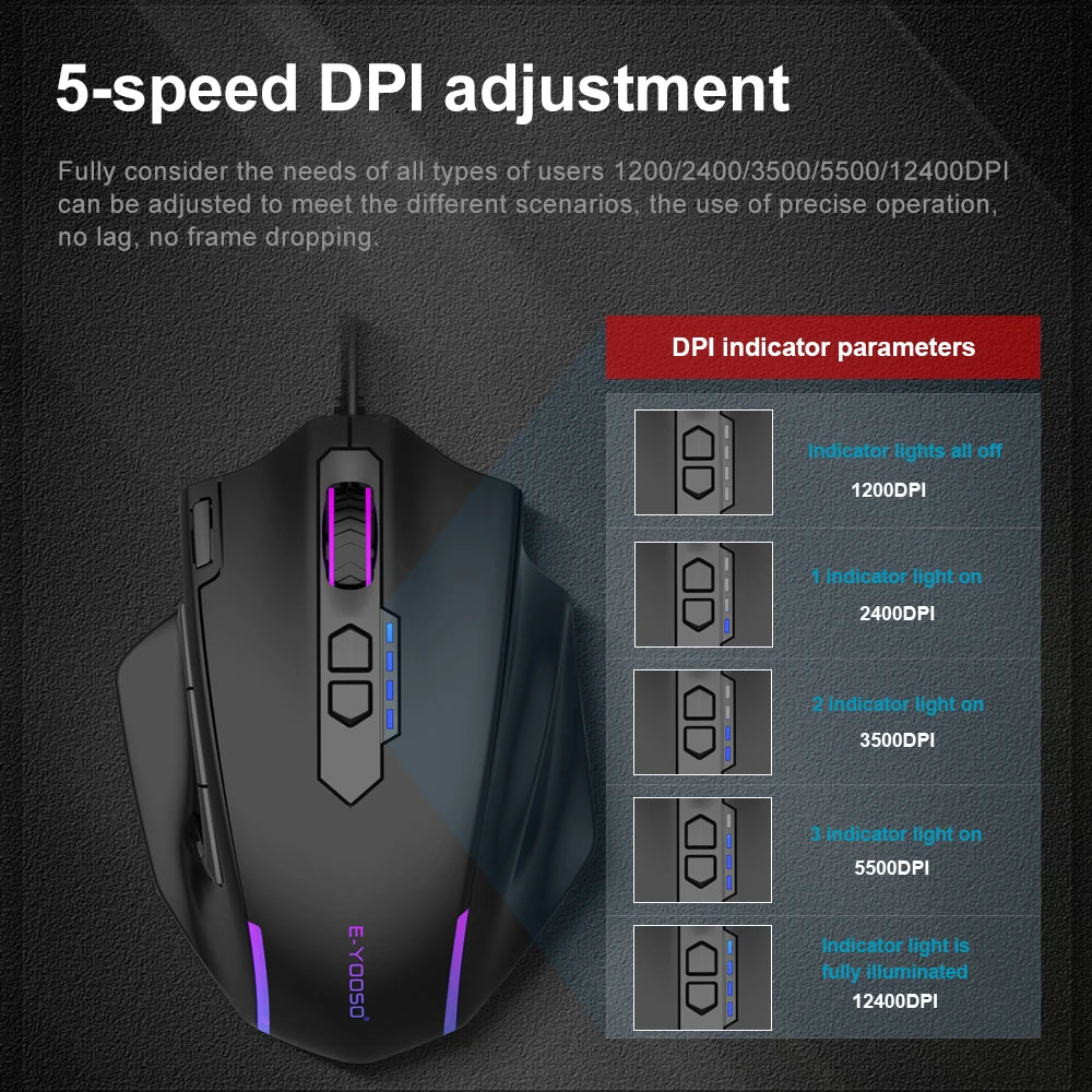 E-YOOSO X-41 USB Wired RGB Gaming Mouse 12400 DPI PAW3327 10 buttons programmable game Optical mice for Computer PC Laptop