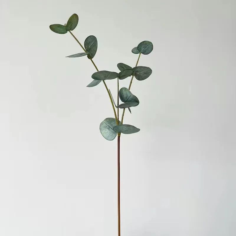 5Pc 3D Feel Latex Film Eucalyptus Leaf 3 Forks Artificial Green Plants Wedding Flower Arrangement Bouquet Luxury Home Decoration