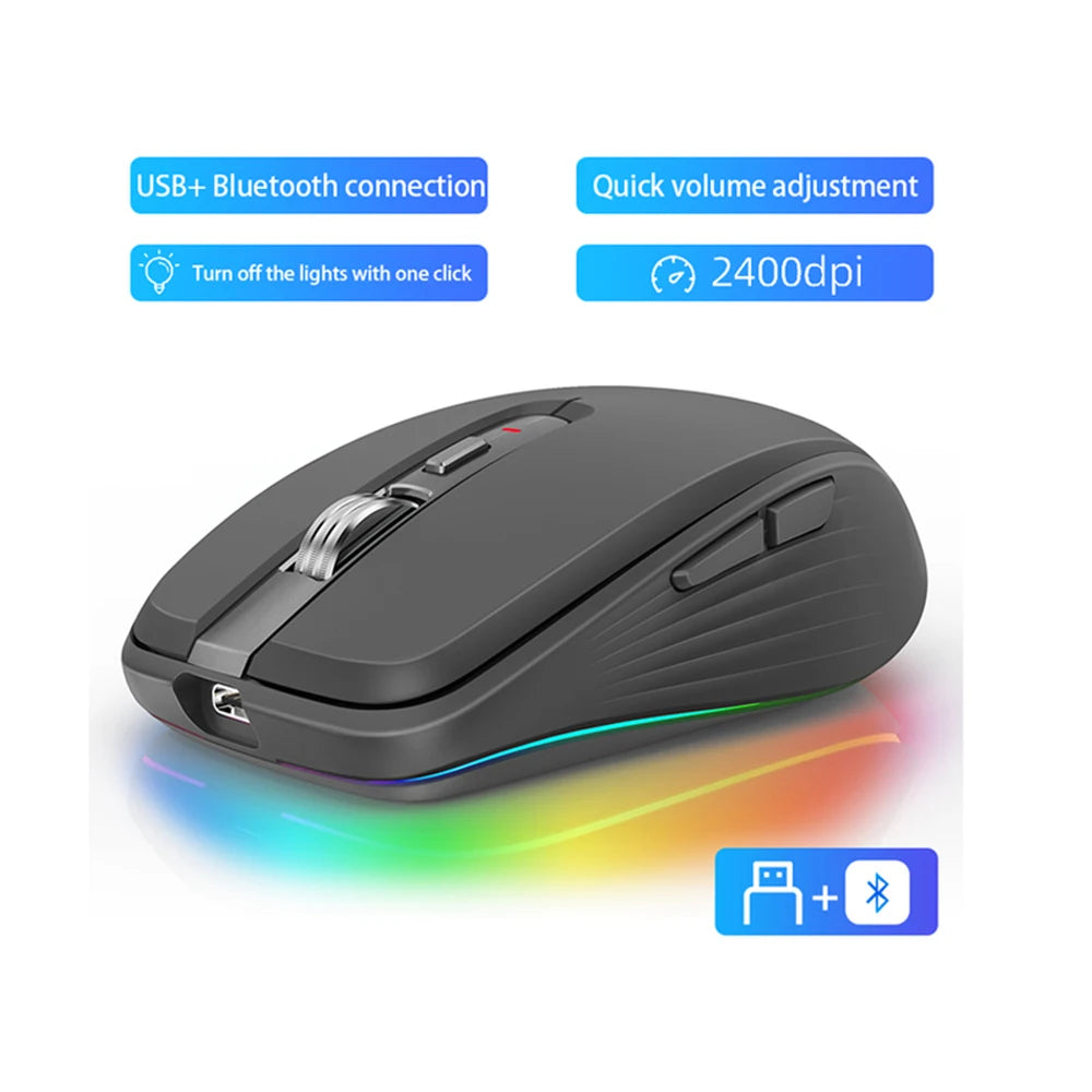 HXSJ M303 2.4G Dual Mode Ergonomic Lightweight RGB Backlit 6-Button 700mAh Wireless USB Mouse for Office Gaming Wholesale Laptop