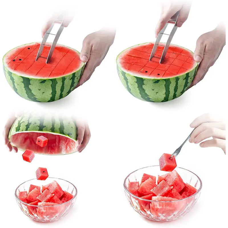 Watermelon Cutter Slicer Stainless Steel Watermelon Cube Cutter Safe Watermelon Fruit Knives Melon Cutter for Kitchen Gadget