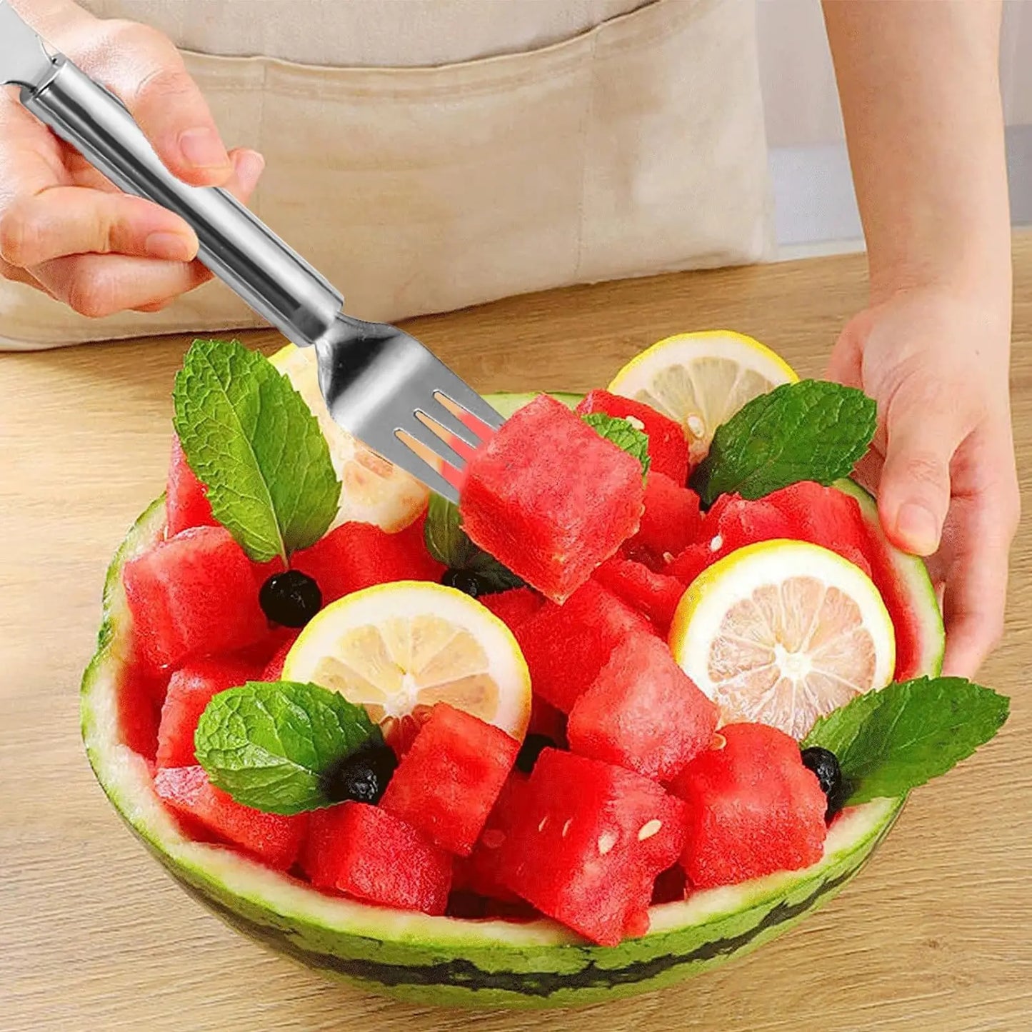 2025 Newest Watermelon Slicer Tool Stainless Steel Fruit Cutter Dual Head Watermelon Fork Melon Cutter Kitchen Gadgets
