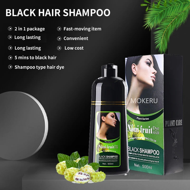 Mokeru 5 Minutes Black Hair Dye Shampoo Natural Organic Long Lasting Permanent Gray Hair Color Shampoo for Women Hair Cosmetics