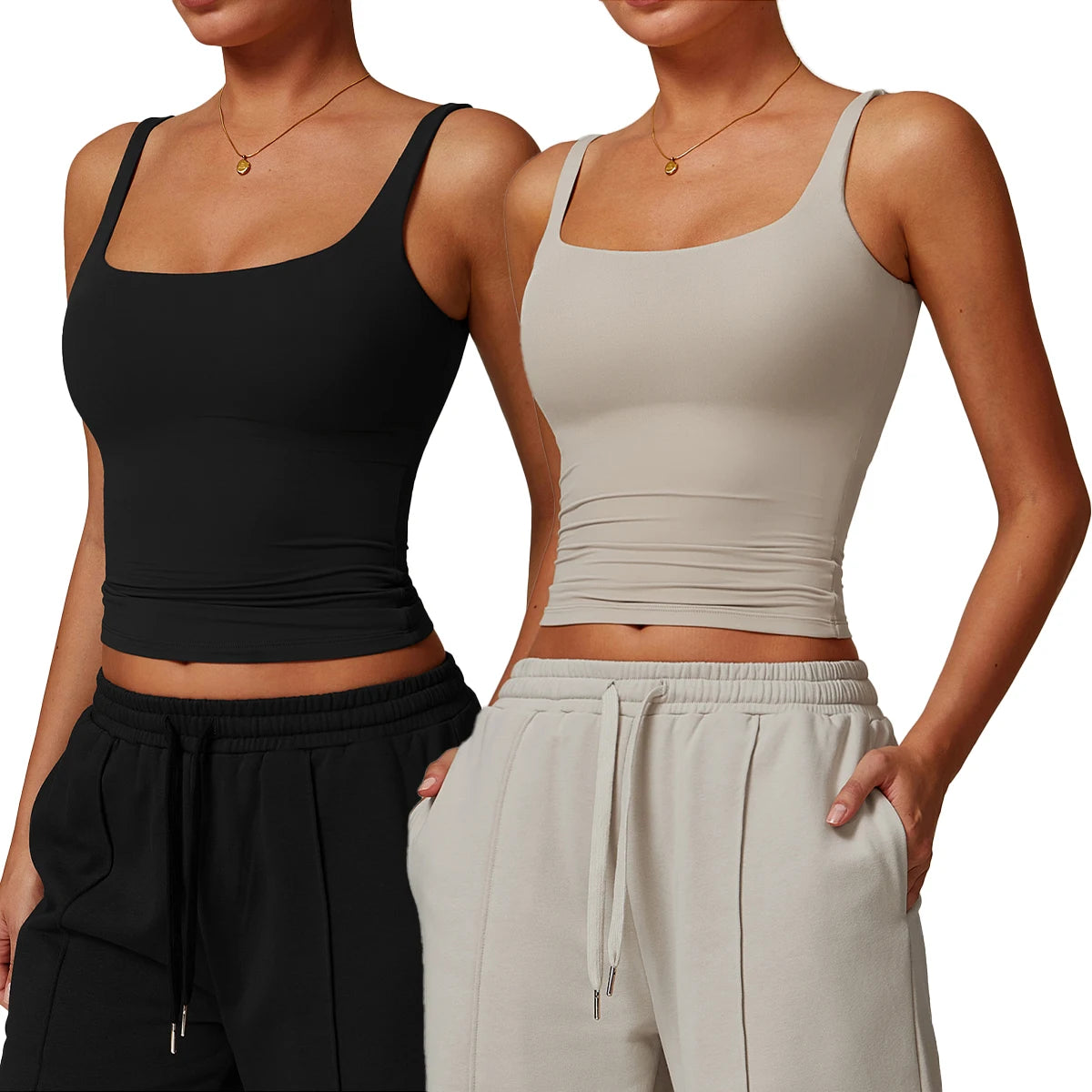 2-Piece Women's Workout Yoga Tank Top Quick-Dry Gym Sports Vest Female Running Tight Top Women U-Back Fitness Underwear