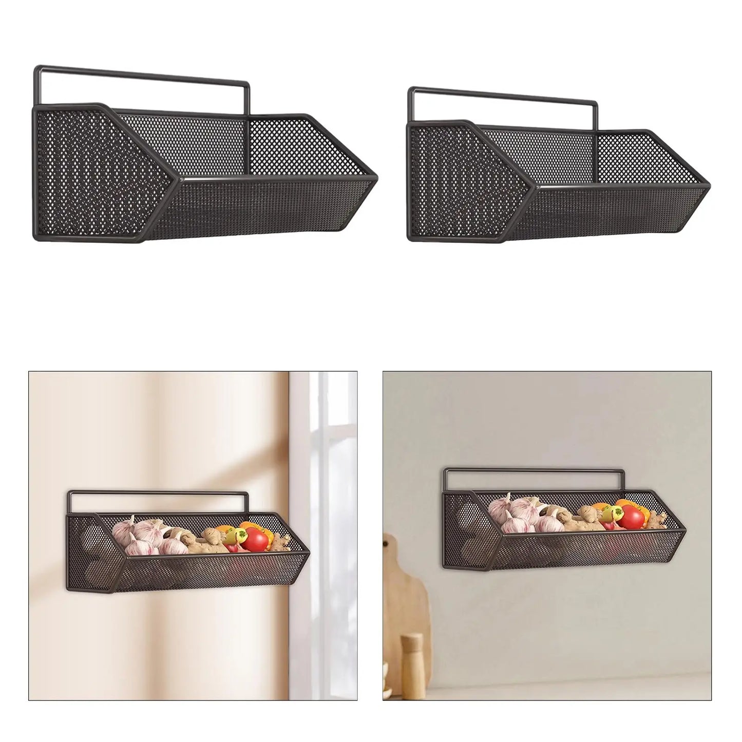 Hanging Wall Basket Space Saving Kitchen Organizer Wall Mounted Metal Hanging Rack for Home Restaurant Kitchen Onion Fruit
