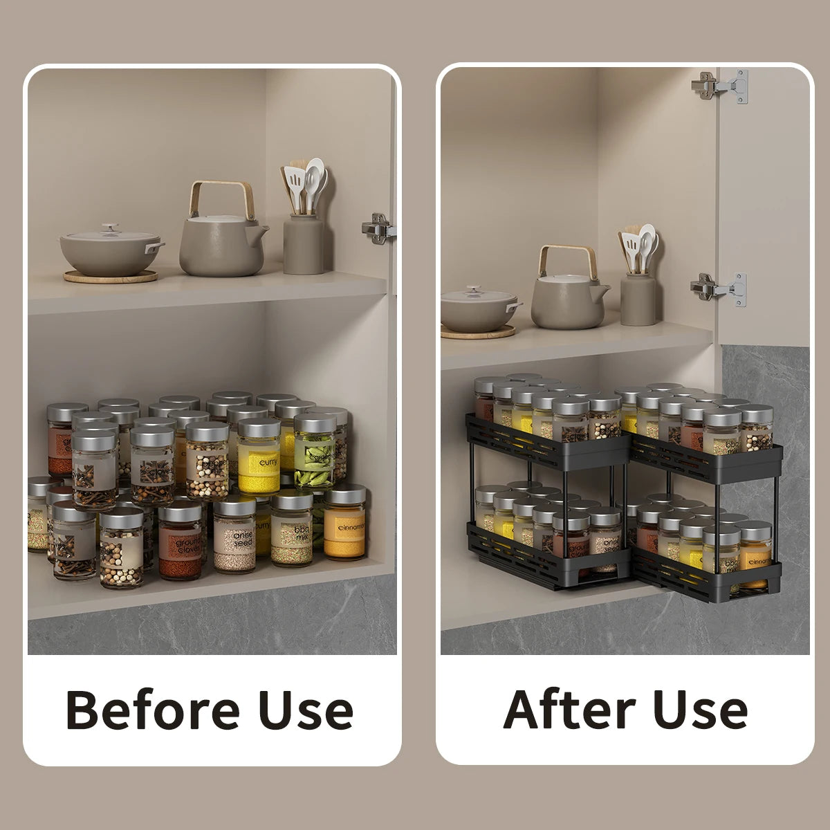WORTHBUY Multifunctional Spice Jar Plastic Storage Rack Double-layer Seasoning Bottle Storage Organizer For Kitchen Cabinet