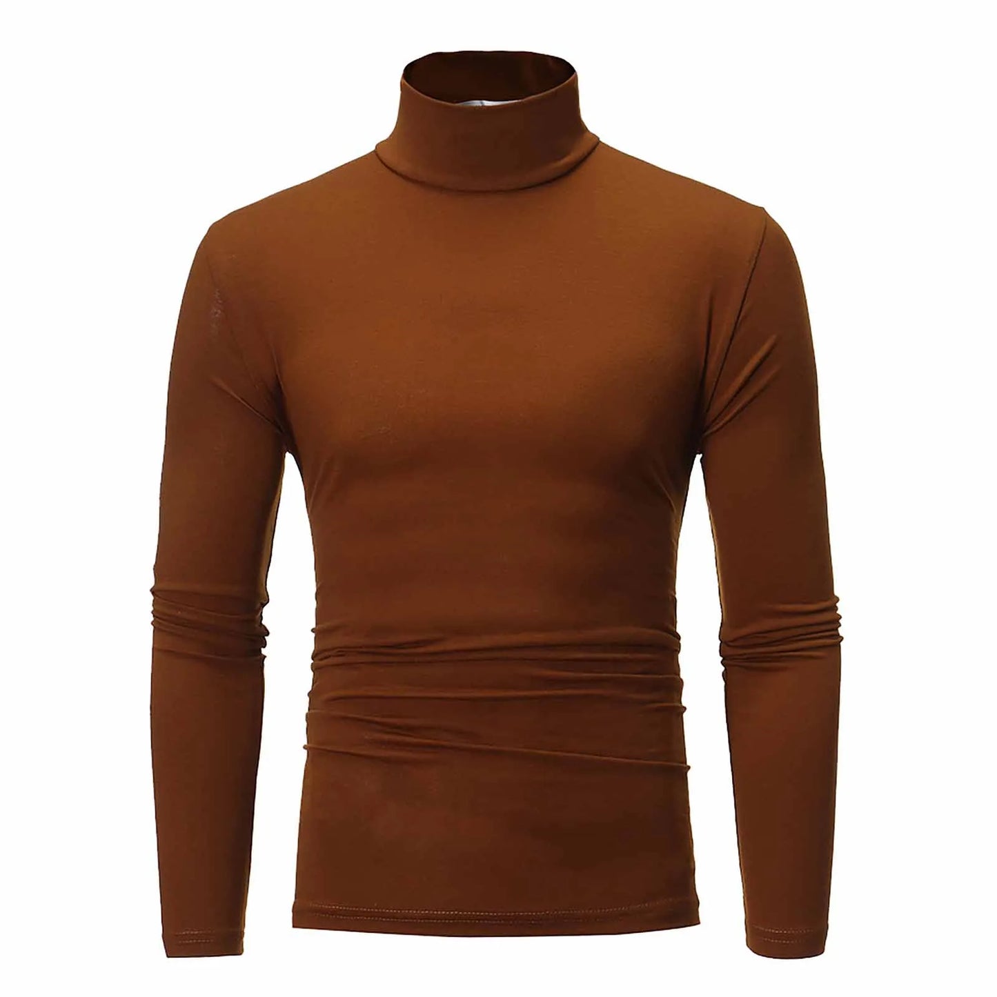 Autumn Winter Fashion Pullover Men's High Neck T-shirt Solid Colors Slim Fit Long Sleeve Cotton Breathable Casual Style