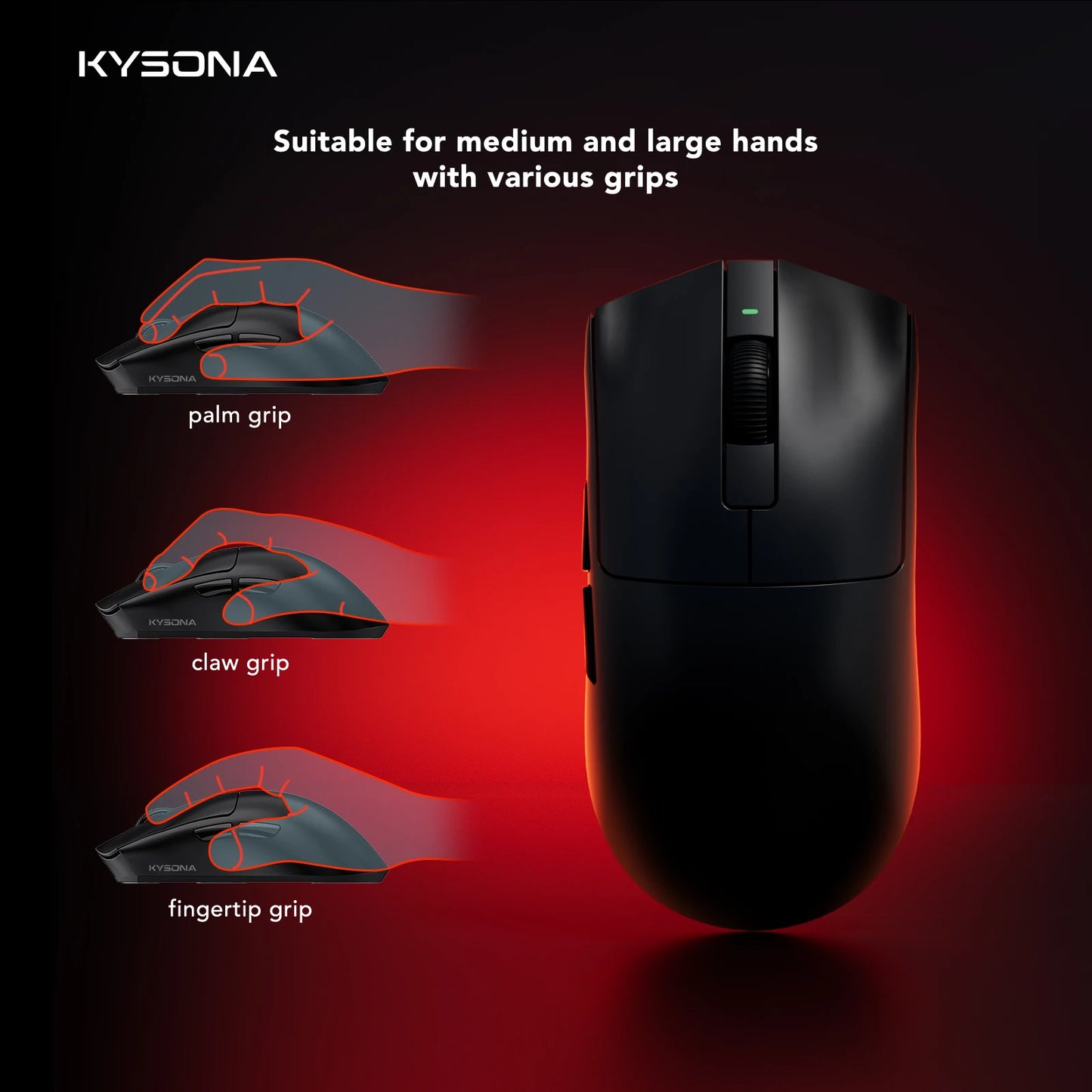 KYSONA Jupiter Wireless Gaming Mouse Bluetooth Mice PAW3395 Sensor 26000DPI 8khz Lightweight 49g For Big Hands PC Laptop Gamer