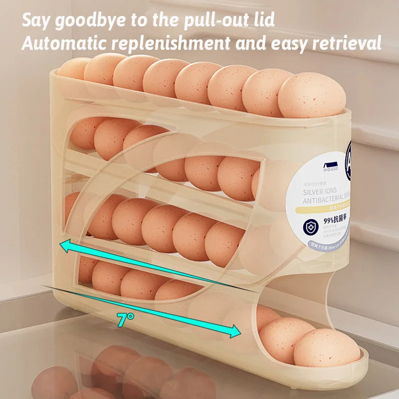 4 Layers Automatic Rolling Egg Holder Rack Storage Box Container Can Hold 30 Eggs High Quality Egg Rack Kitchen Fridge Organizer