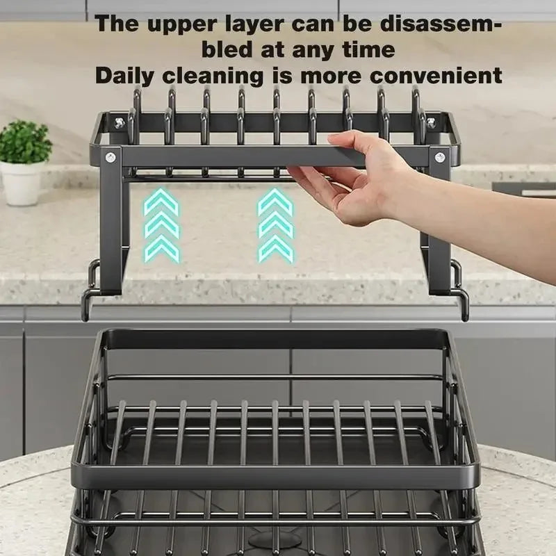 Tableware filter Dish Drying Rack Adjustable Kitchen Plates Organizer with Drainboard Over Sink Countertop Cutlery Storage Holde