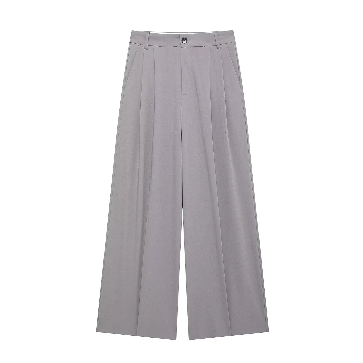 TRAFZA Women Casual Solid Straight Pants 2024 New Fashion Female Loose High Waist Zipper Fly Trousers Vintage Office Lady Pants