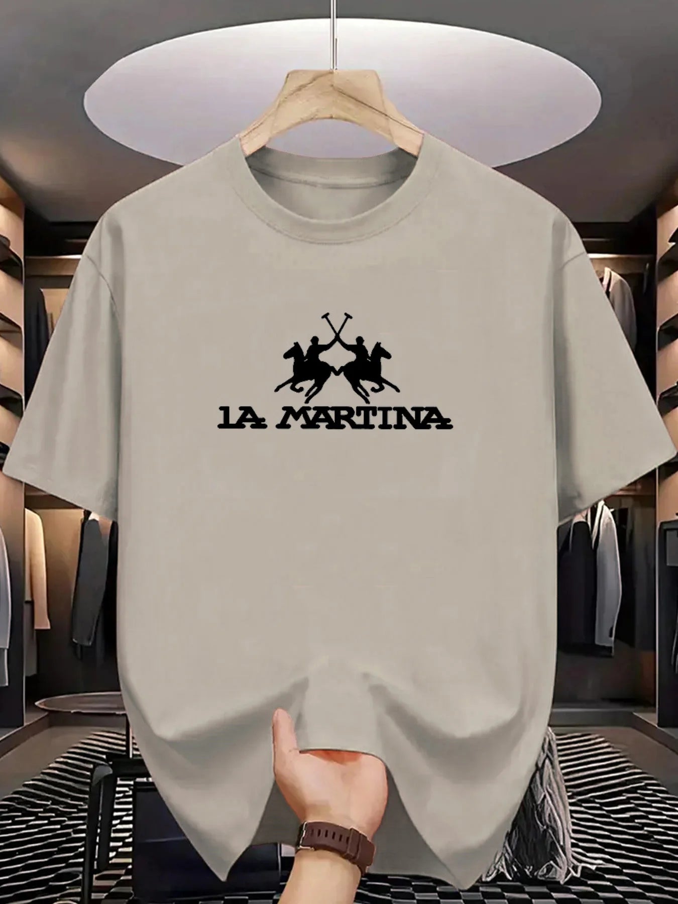 Men's summer 100% pure cotton fashionable casual loose sports LA MARTINA pattern printed round neck short sleeved T-shirt top