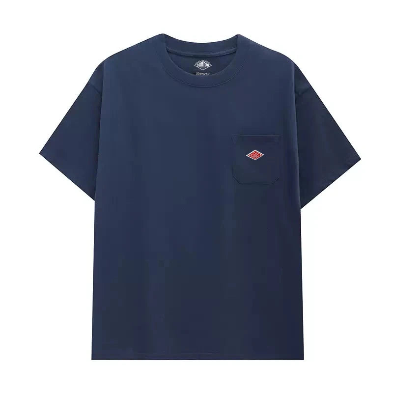 2025 Hot Sales Japanese Style Men and Women's Solid Pure Cotton Embroidery Pocket T-Shirt Short Sleeve Tee Simple Fashion Brand