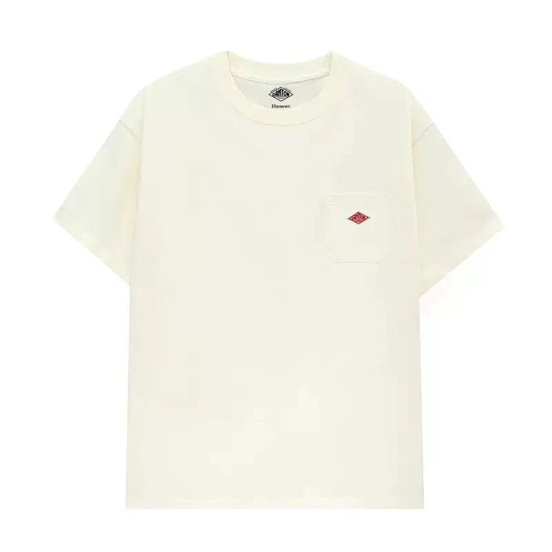 2025 Hot Sales Japanese Style Men and Women's Solid Pure Cotton Embroidery Pocket T-Shirt Short Sleeve Tee Simple Fashion Brand