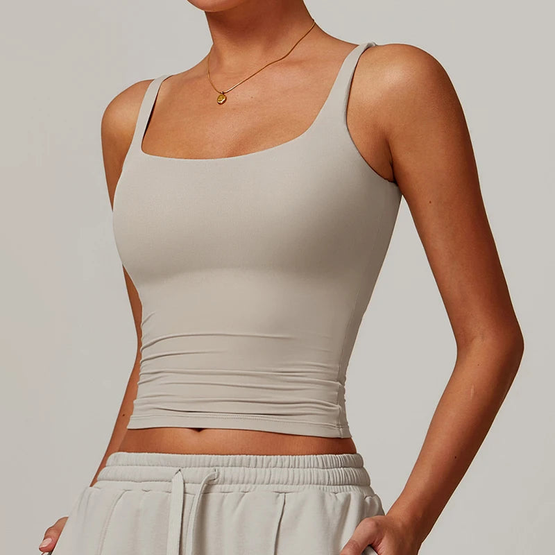 2-Piece Women's Workout Yoga Tank Top Quick-Dry Gym Sports Vest Female Running Tight Top Women U-Back Fitness Underwear