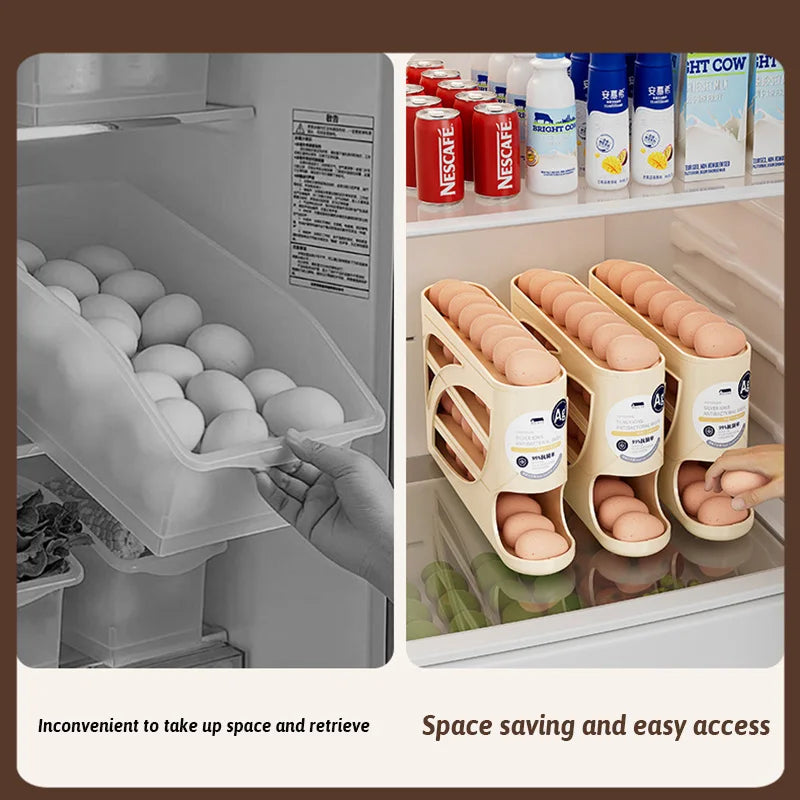 4 Layers Automatic Rolling Egg Holder Rack Storage Box Container Can Hold 30 Eggs High Quality Egg Rack Kitchen Fridge Organizer