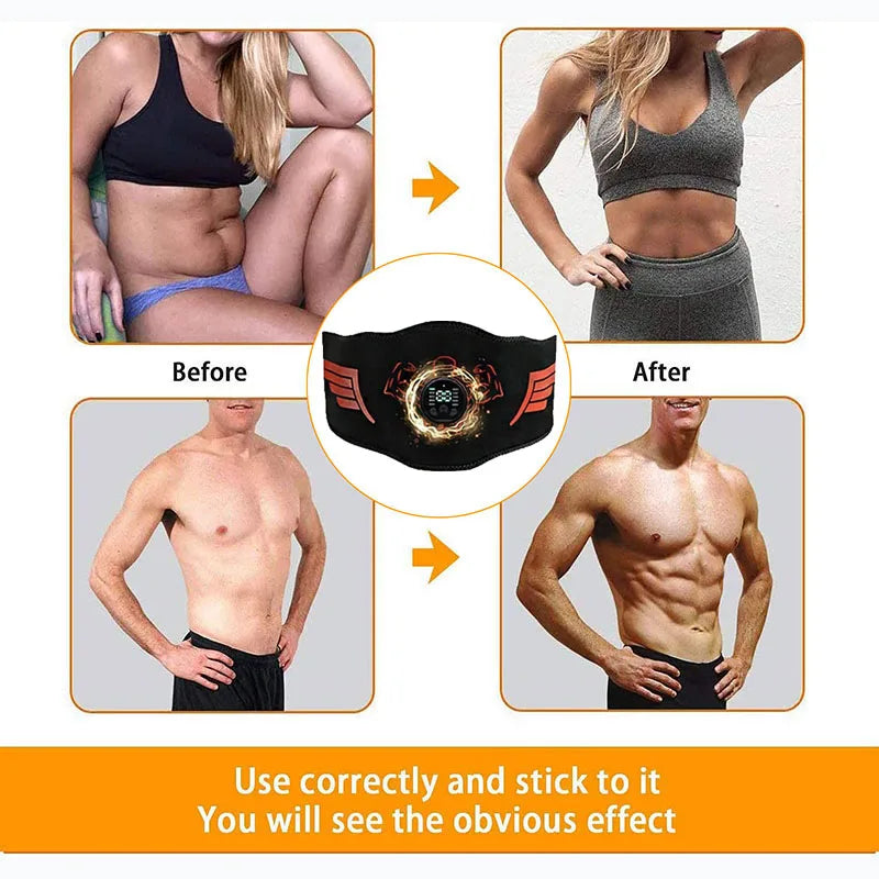 Abdominal Toning Belt Abs Trainer EMS Muscle Toner Body Massager Rechargeable Belly Arm Weight Loss Home Gym Fitness Equipment