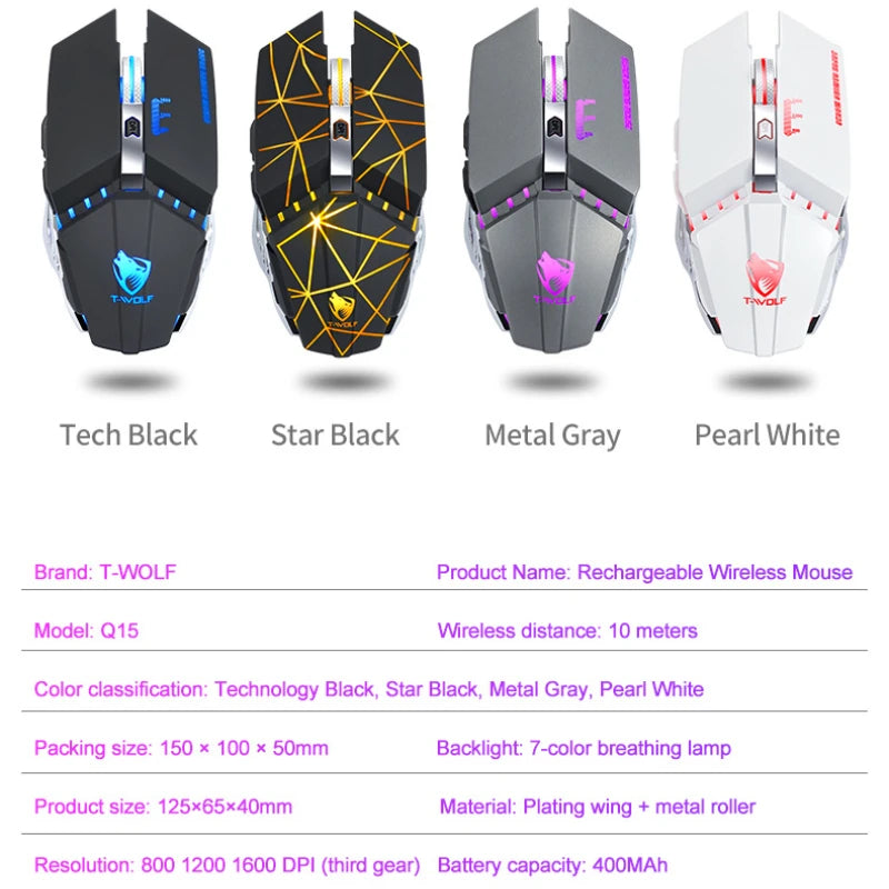 Four gear dpi adjustment Thunder Wolf Q15 charging mute wireless mouse laptop peripherals office games USB mouse