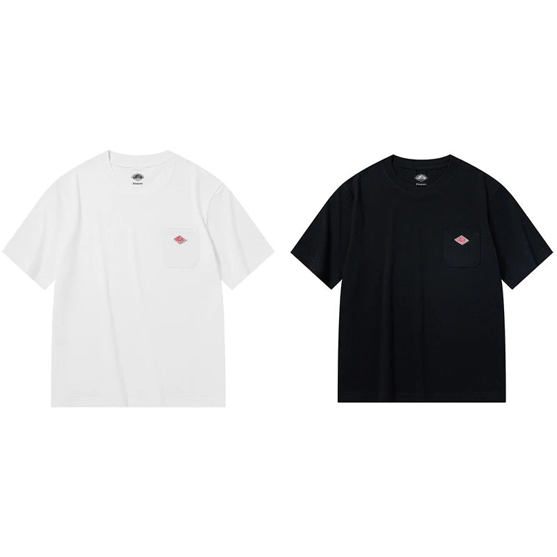 2025 Hot Sales Japanese Style Men and Women's Solid Pure Cotton Embroidery Pocket T-Shirt Short Sleeve Tee Simple Fashion Brand