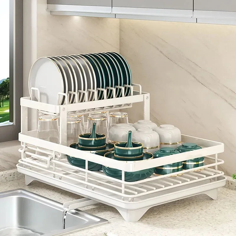 Tableware filter Dish Drying Rack Adjustable Kitchen Plates Organizer with Drainboard Over Sink Countertop Cutlery Storage Holde