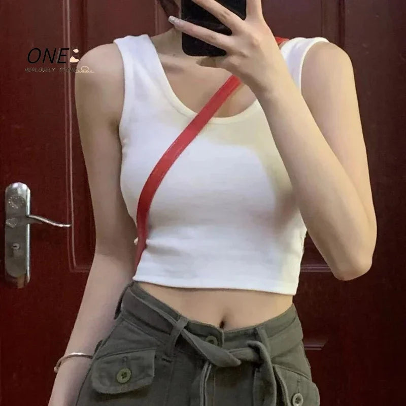 2024 Fashion Women Solid Color Suspender Camisole Tank Top for Women's Short Yoga Sports Crop Top Sleeveless Sexy Slim Fit Tops