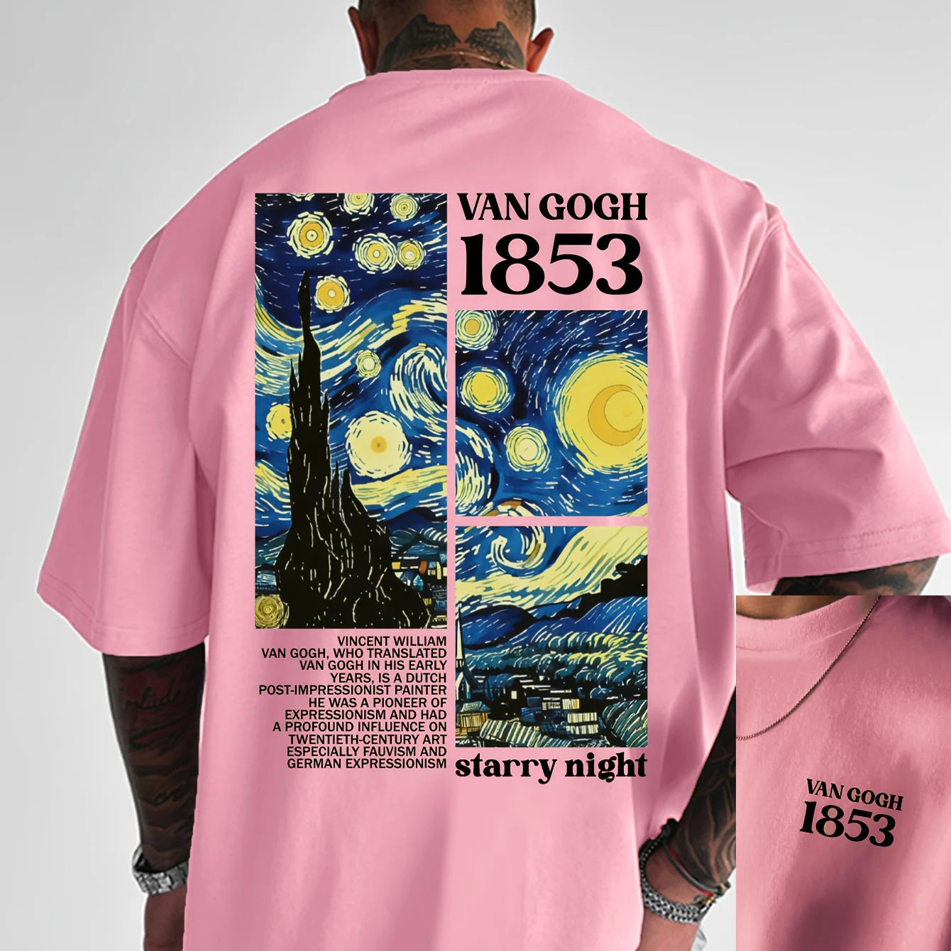 Men's summer 100% pure cotton fashionable casual loose tribute Van Gogh famous painting printed round neck short sleeved T-shirt