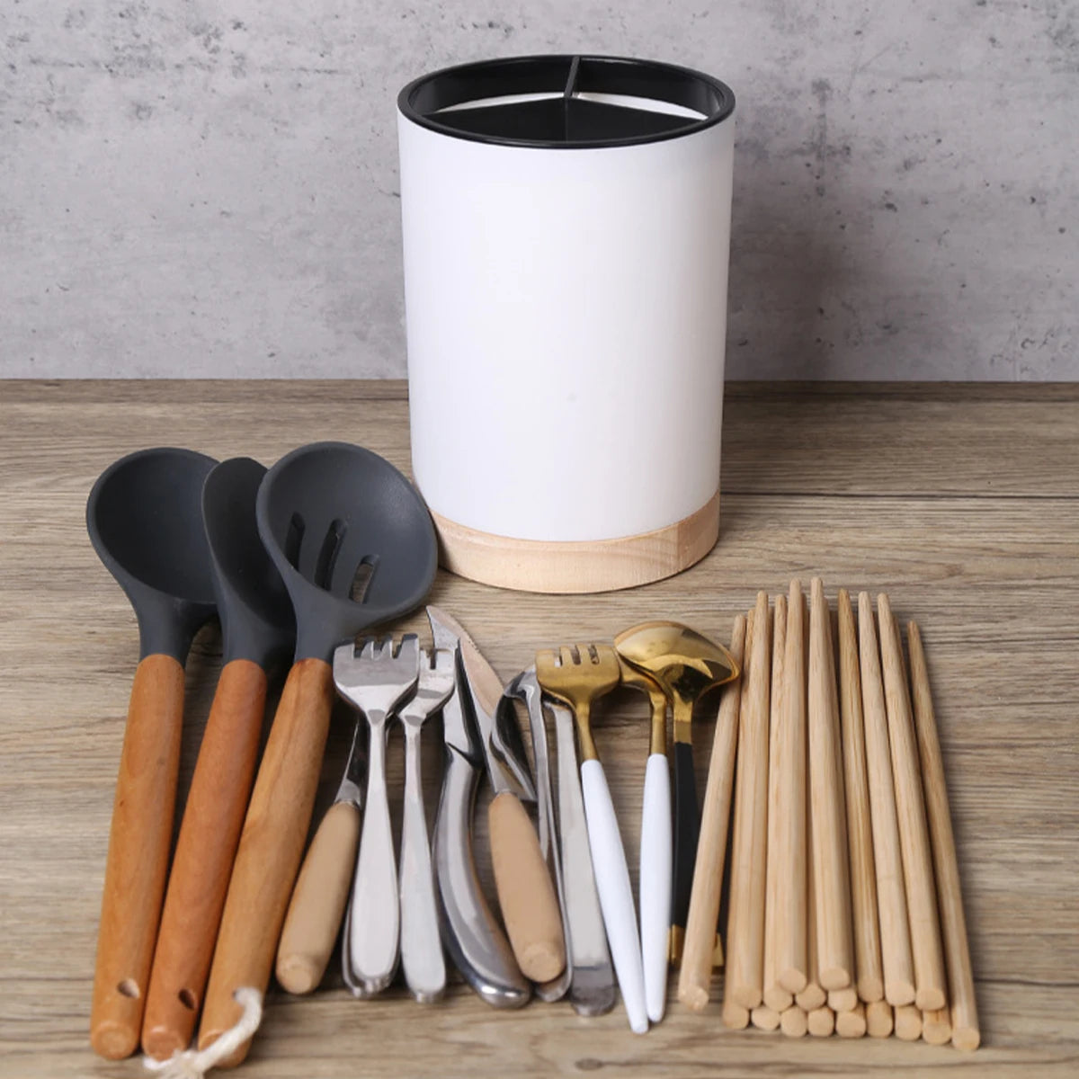 Kitchen Tableware Storage Bucket Utensil Holder Cutlery Drainer Plastic Chopstick Spoon Storage Rack Detachable 3 Divided