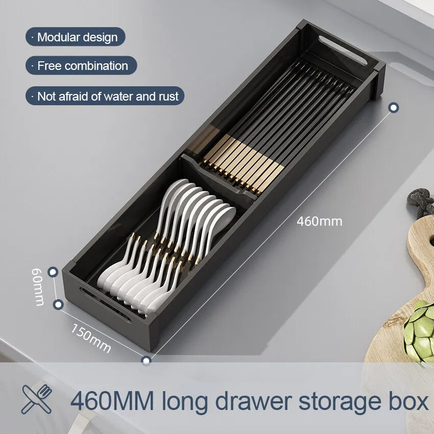 Kitchen Adjustable Dish Rack Under Cabinet Drawer Spoon Chopstick Storage Holder Retractable Spacing Drying Disc Shelf Organizer
