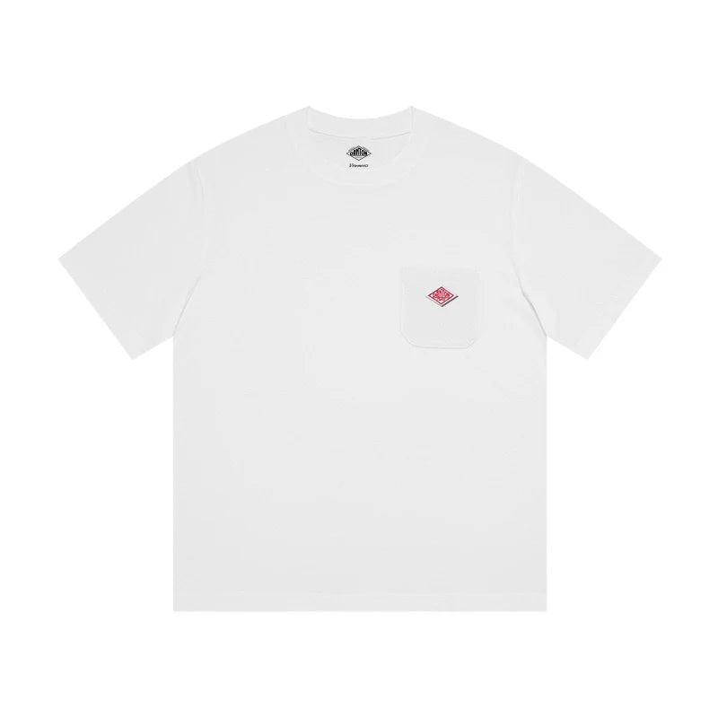 2025 Hot Sales Japanese Style Men and Women's Solid Pure Cotton Embroidery Pocket T-Shirt Short Sleeve Tee Simple Fashion Brand