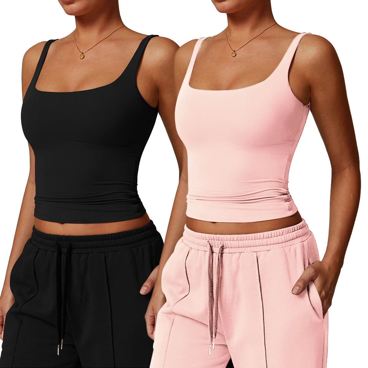 2-Piece Women's Workout Yoga Tank Top Quick-Dry Gym Sports Vest Female Running Tight Top Women U-Back Fitness Underwear