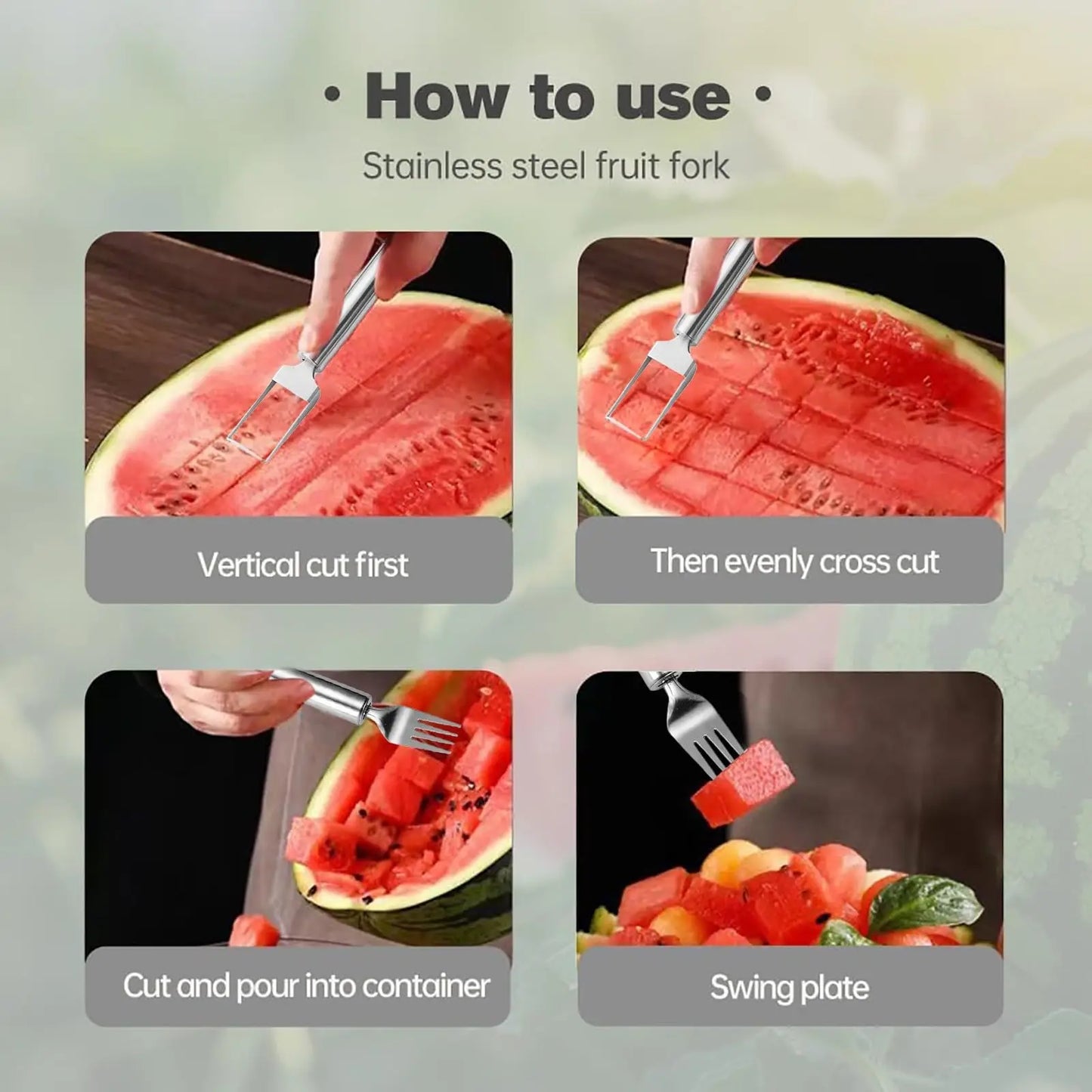 2025 Newest Watermelon Slicer Tool Stainless Steel Fruit Cutter Dual Head Watermelon Fork Melon Cutter Kitchen Gadgets
