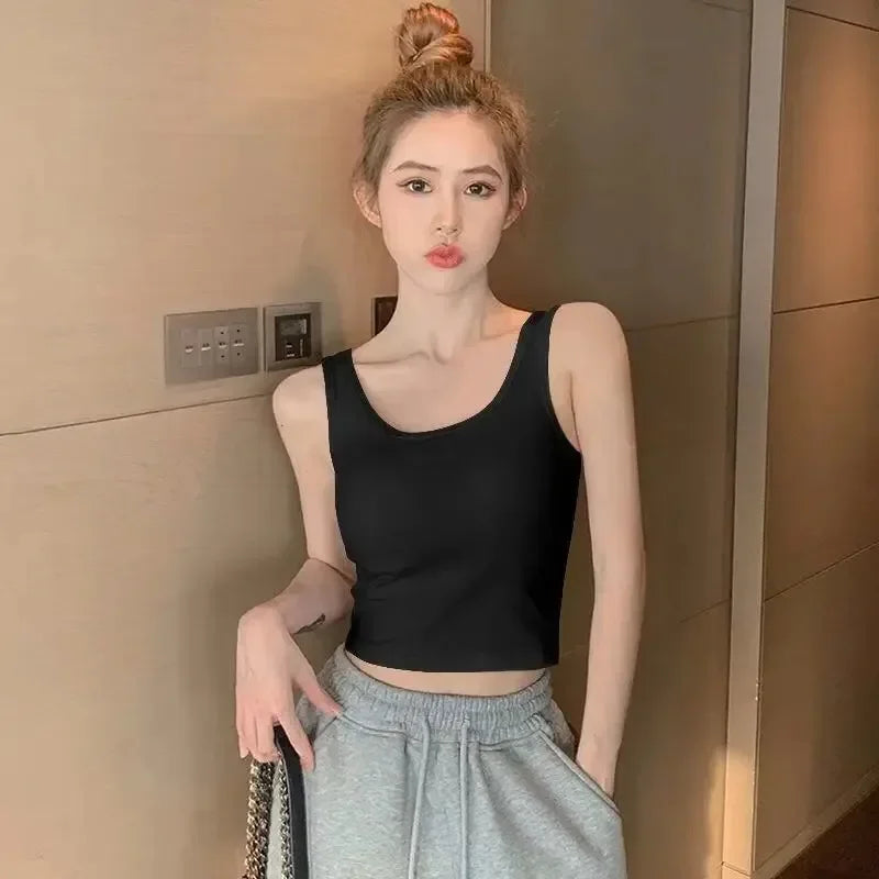 2024 Fashion Women Solid Color Suspender Camisole Tank Top for Women's Short Yoga Sports Crop Top Sleeveless Sexy Slim Fit Tops