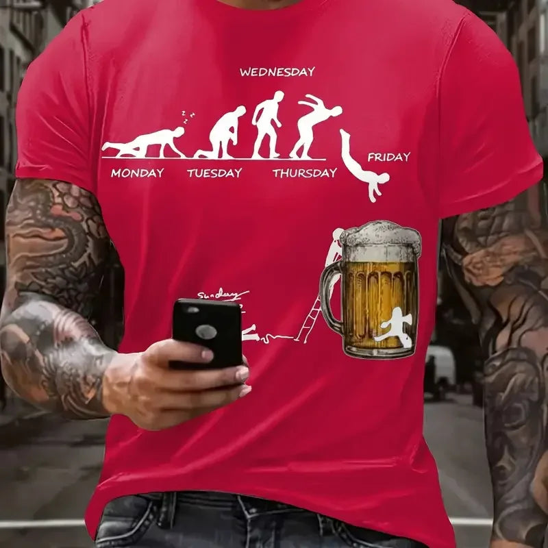 Fun 3D Beer Printed Men's T-shirt Summer Casual O-neck Short sleeved Top Hip Hop Trendy Street Wear Fashionable Breathable