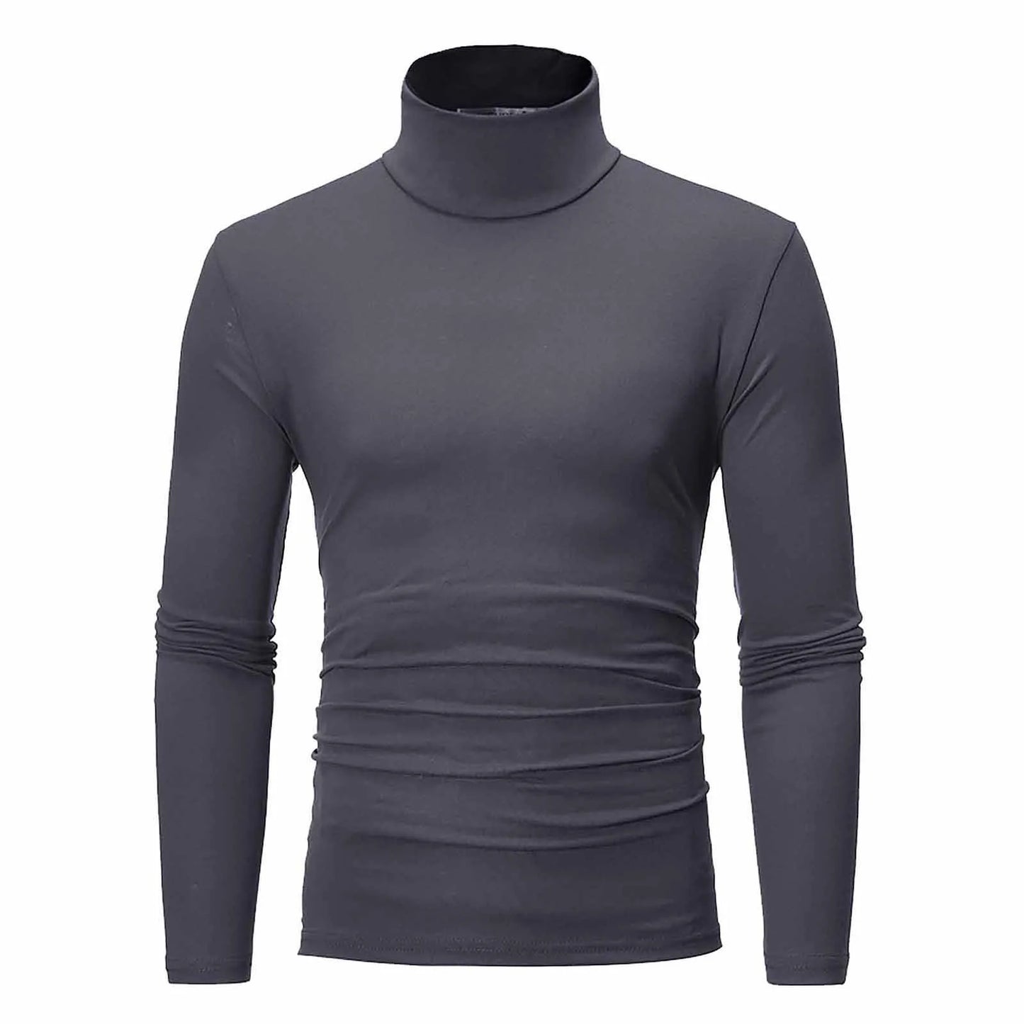 Autumn Winter Fashion Pullover Men's High Neck T-shirt Solid Colors Slim Fit Long Sleeve Cotton Breathable Casual Style