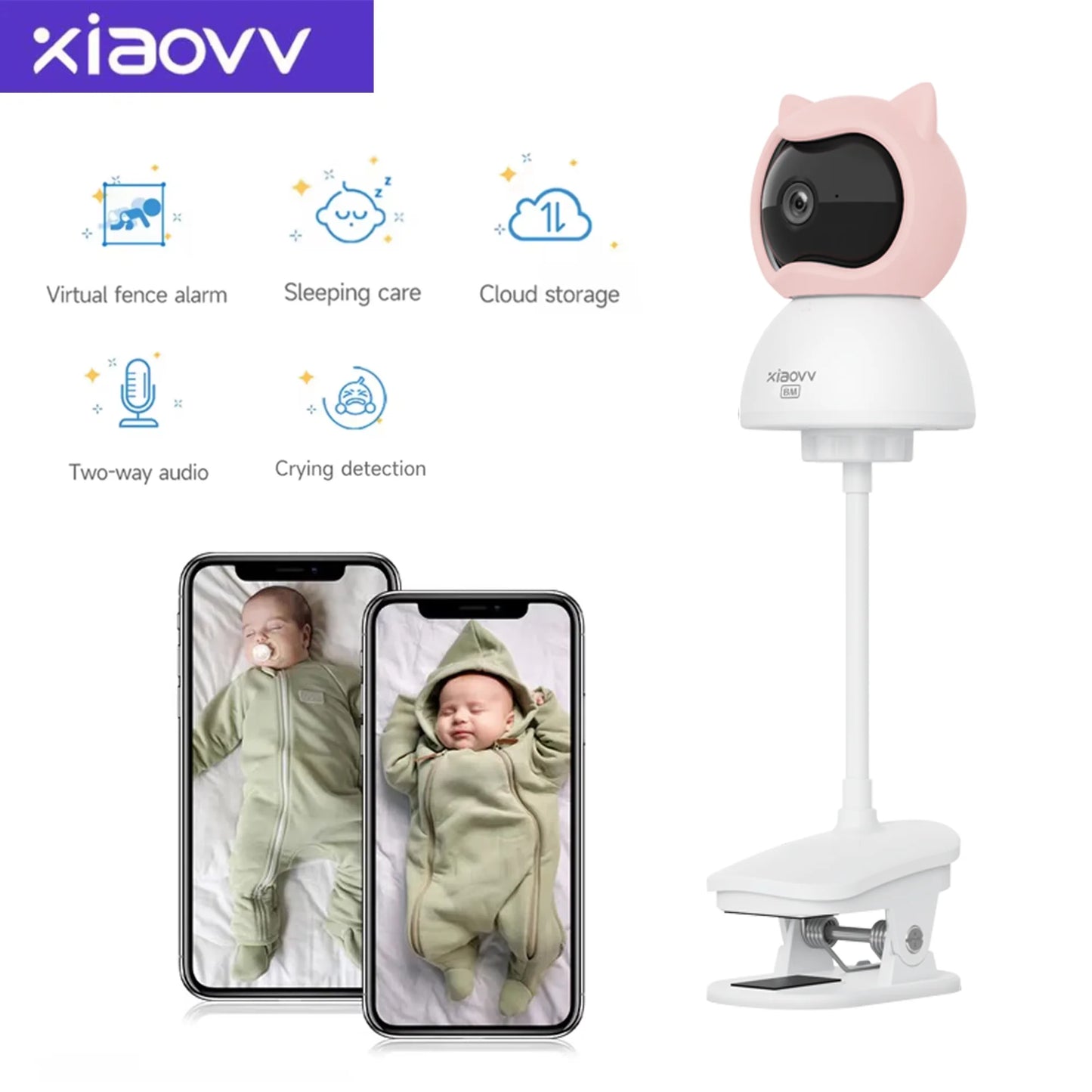 XIAOVV 4MP WiFi indoor Baby Monitor Two-Way Audio Motion Detection Night Vision Baby Camera for Home Security 360°