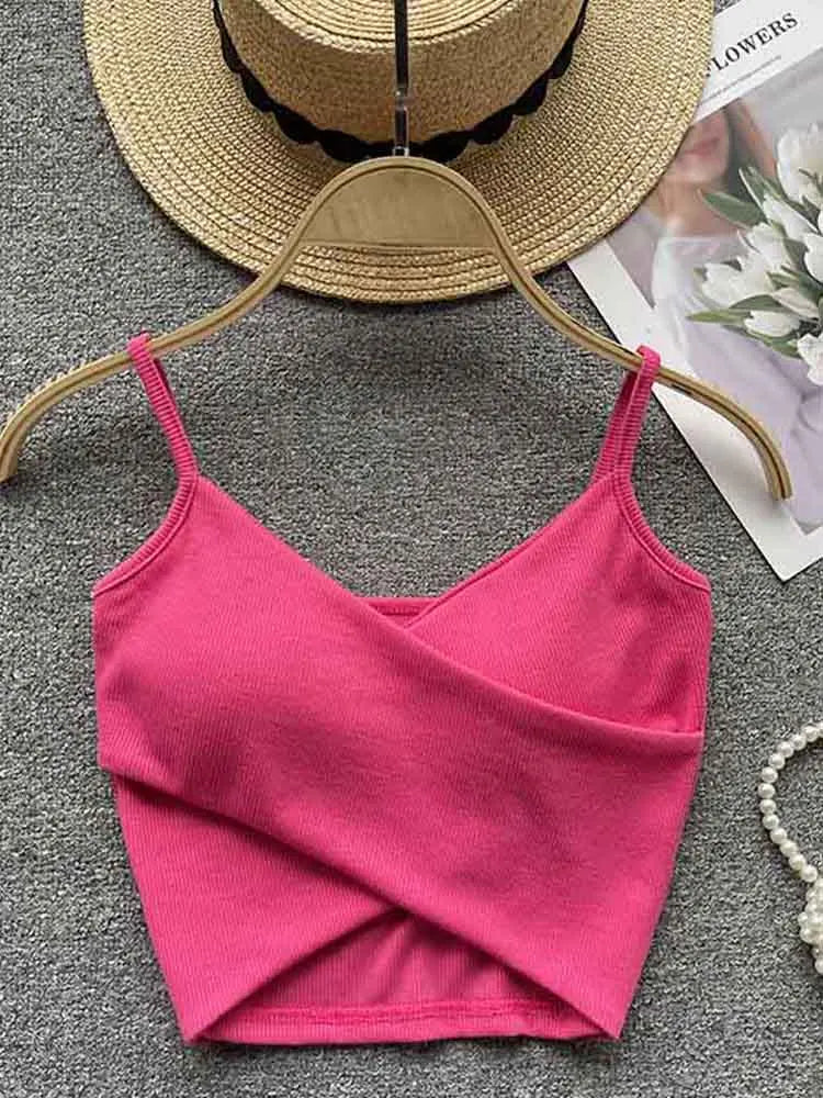 Women's Irregular Casual Sport Camisole Strap Design Solid Color Fashion Y2K Elegant Chic Slim Tank Top 2025
