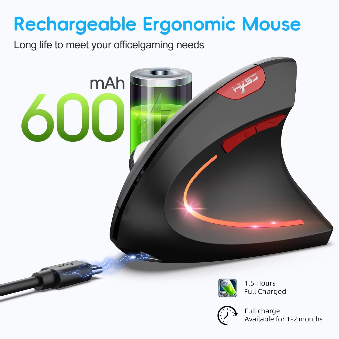 Vertical Mouse Ergonomic Mouse 2.4G Wireless Mouse Bluetooth 5.1 Mouse Rechargeable Mice Silent Mouse 2400 DPI for PC Laptop