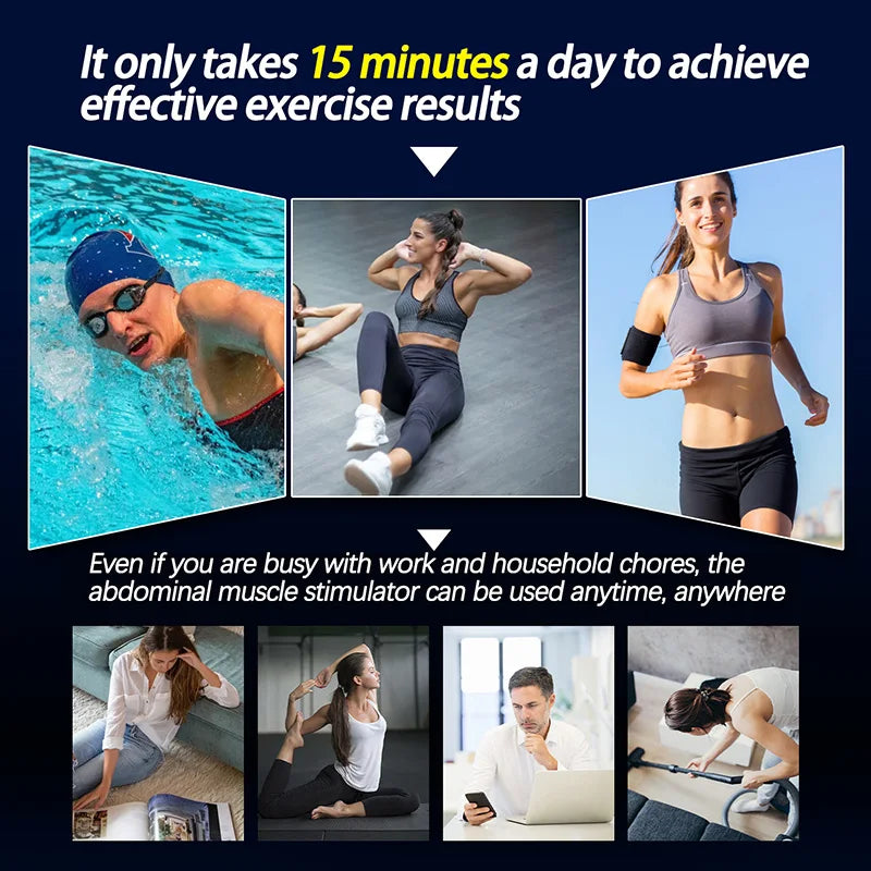 Smart Muscle Toner EMS Muscle Stimulator Electric Abdominal Toning Belt USB Recharge Body Slimming Massager Weight Loss Fitness