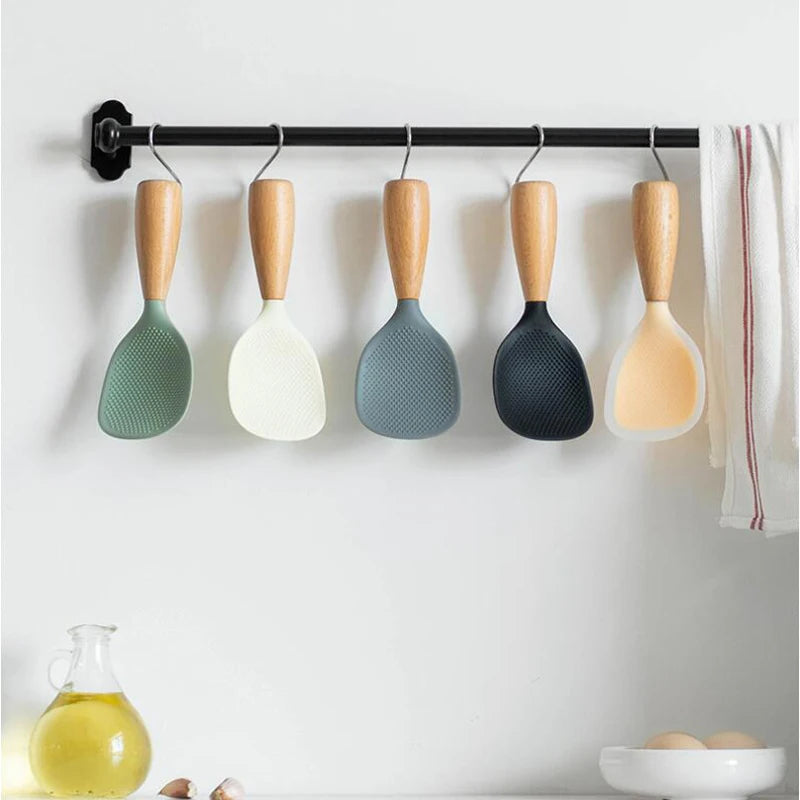 Silicone Rice Spoon Paddle Standing Rice Spatula Heat Resistant Nonstick Rice Scooper Sushi Mashed Potato Tool Kitchen Gadgets