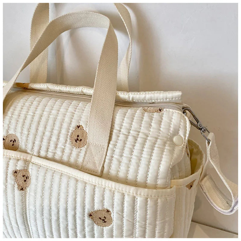 MILANCEL New High-capacity Mummy Bag Embroidered Teddy Bear Mother and Baby Handbag