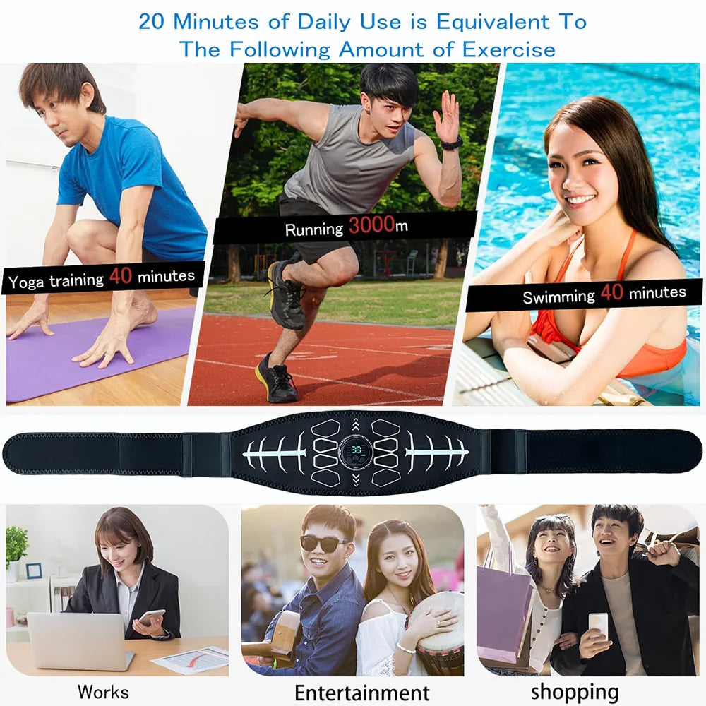 Abdominal Muscle Toner EMS Muscle Stimulator Electric Toning Belt Waist Trainer USB Recharge Body Weight Loss Fitness Massager