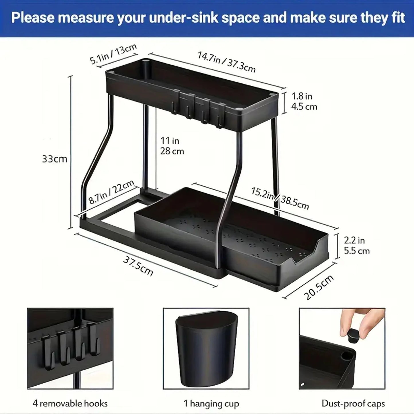 1 Piece of Double-Layer Pull-Out Storage Rack for Kitchen Desk and Bathroom under Sink Storage Rack, Multi-Functional R-Shaped Push-Pull Cabinet Storage Rack, Multi-Functional Desktop Bathroom Storage Drawer Organization and