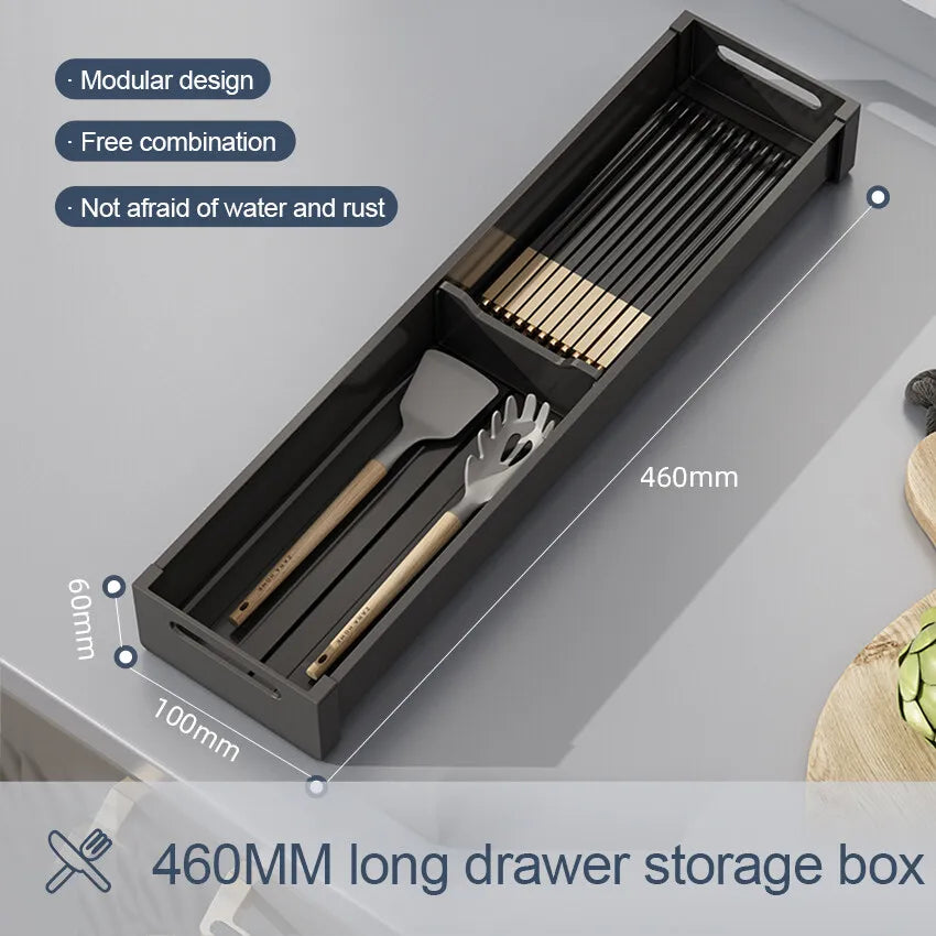Kitchen Adjustable Dish Rack Under Cabinet Drawer Spoon Chopstick Storage Holder Retractable Spacing Drying Disc Shelf Organizer