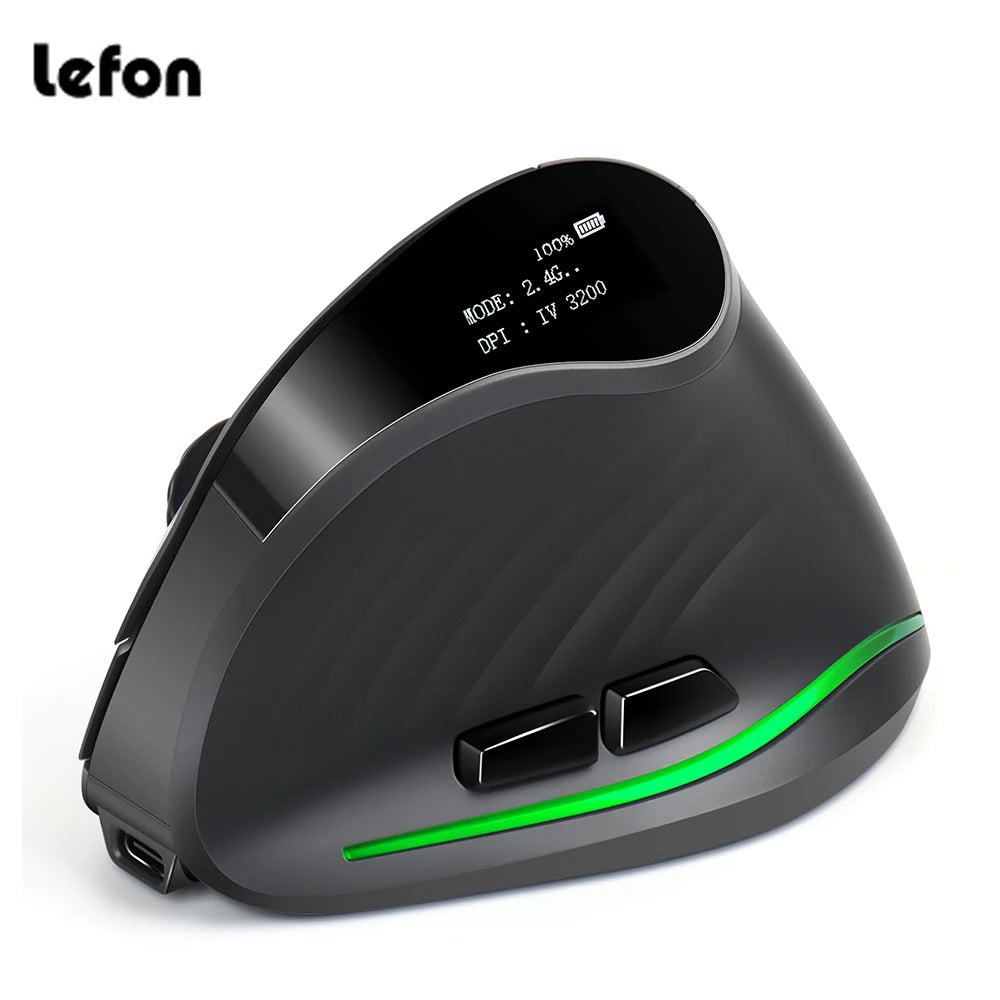 Lefon F35C Wireless Vertical Mouse Ergonomic Bluetooth Mouse 4000DPI 7 Buttons with OLED Programmable Gaming Mice for PC Laptop