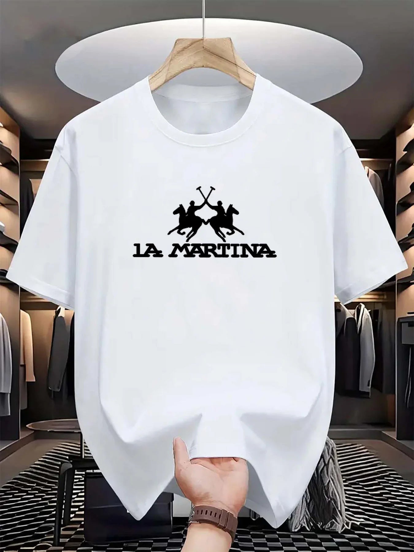 Men's summer 100% pure cotton fashionable casual loose sports LA MARTINA pattern printed round neck short sleeved T-shirt top