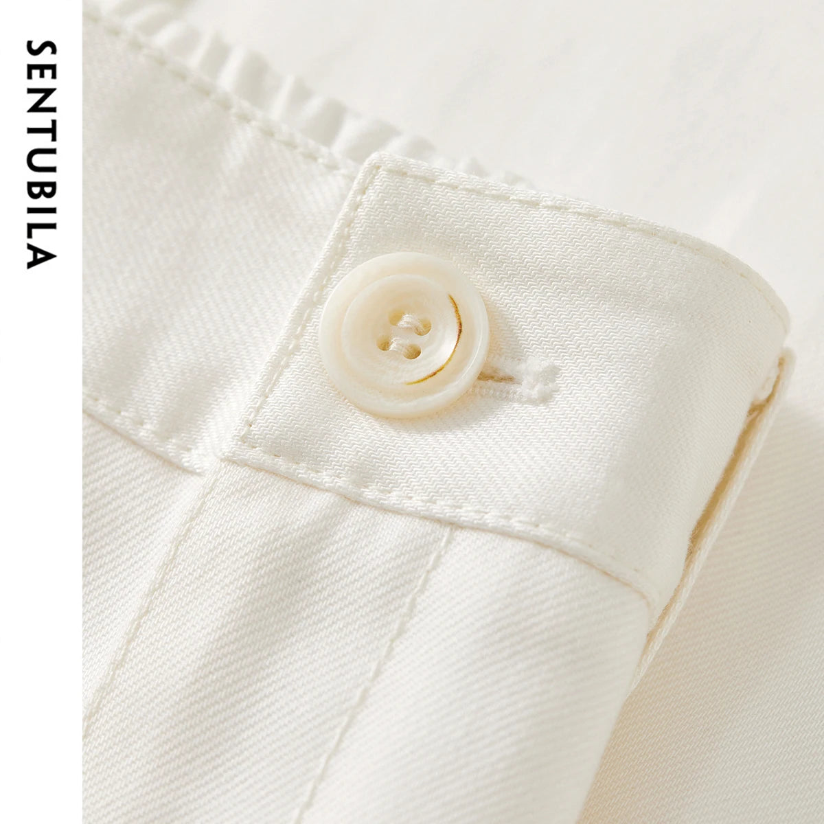 SENTUBILA Lyocell Straight Women's Pants 2025 Spring Summer Fashion Commute Solid High-waist Folds Pockets Trousers 152K58427