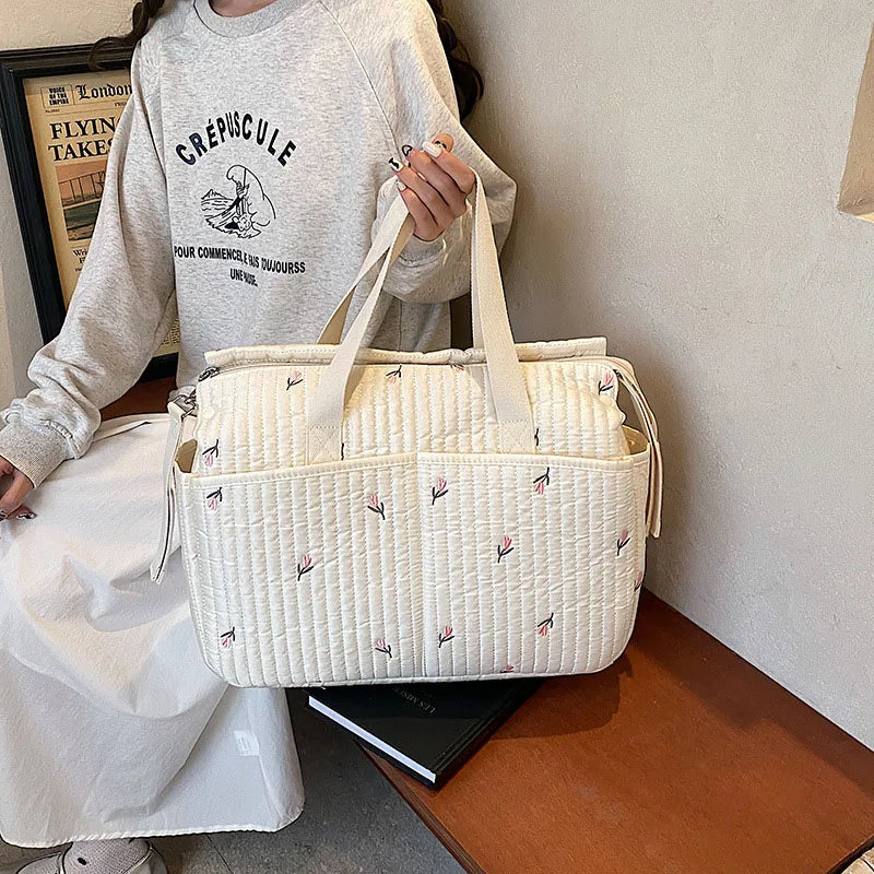 MILANCEL New High-capacity Mummy Bag Embroidered Teddy Bear Mother and Baby Handbag