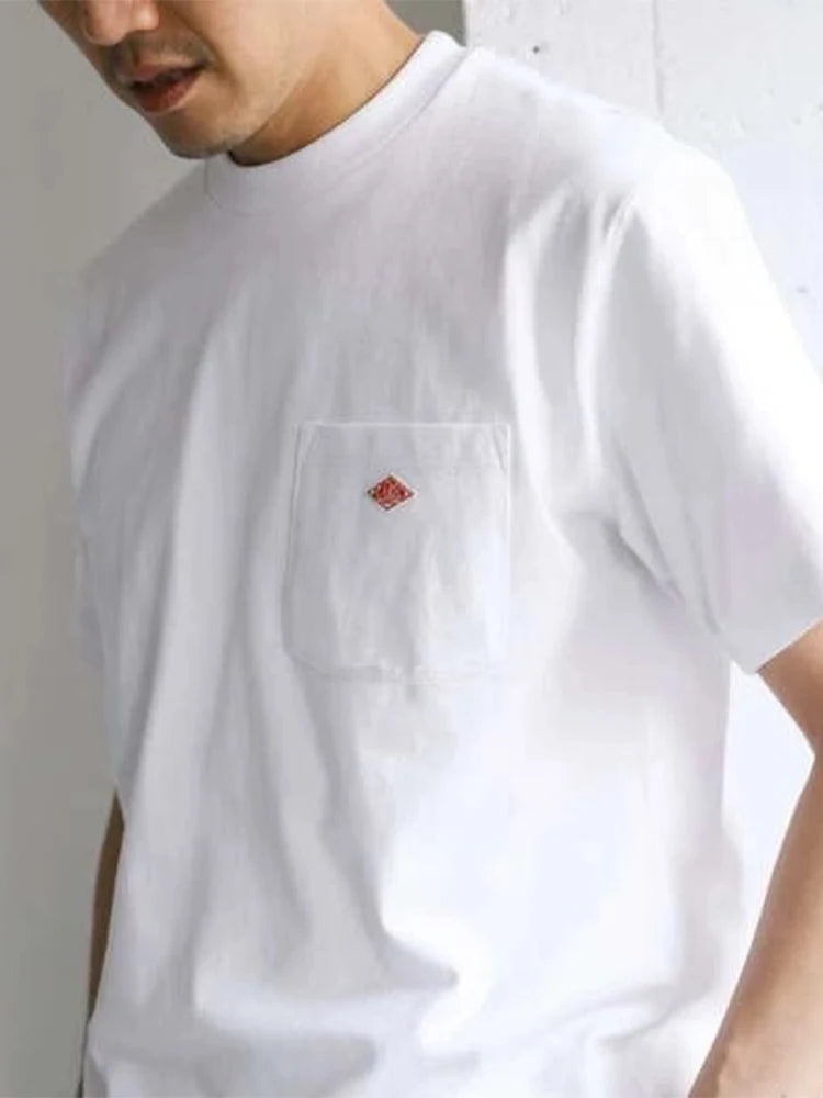 2025 Hot Sales Japanese Style Men and Women's Solid Pure Cotton Embroidery Pocket T-Shirt Short Sleeve Tee Simple Fashion Brand