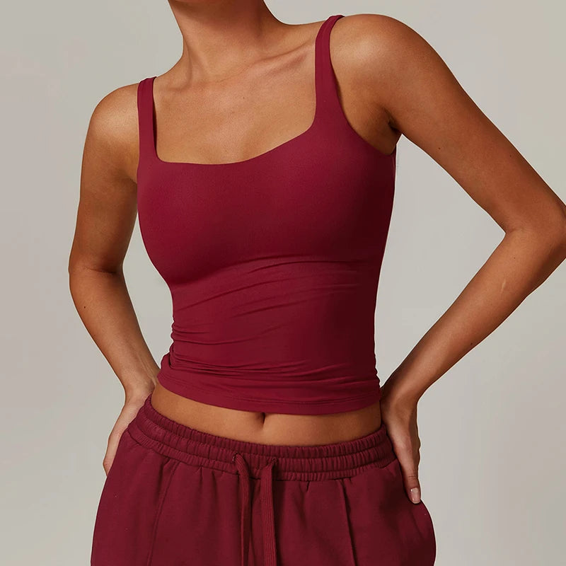 2-Piece Women's Workout Yoga Tank Top Quick-Dry Gym Sports Vest Female Running Tight Top Women U-Back Fitness Underwear