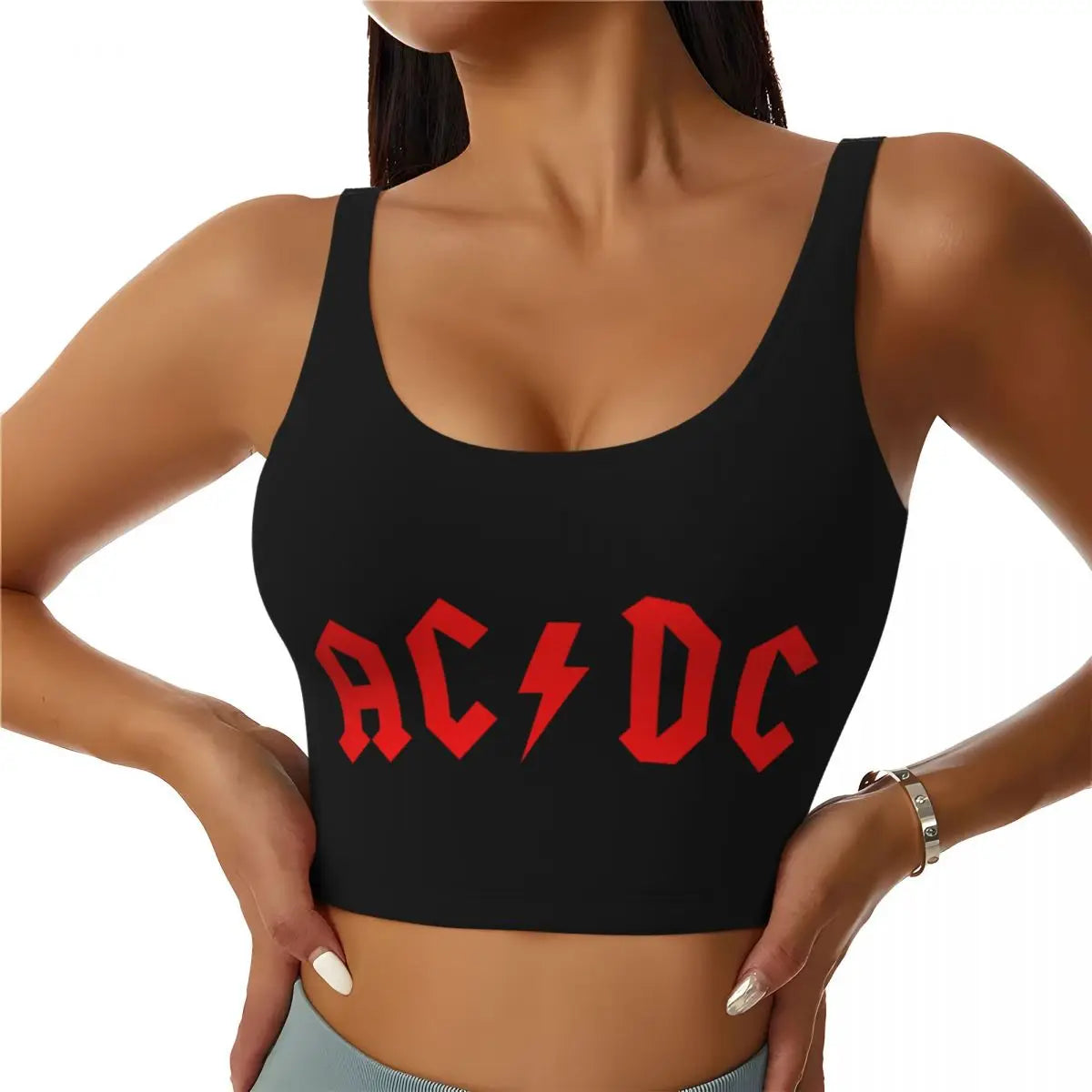 Retro Rock Fashion Trend AC/DC Sexy Vest Fitness Cropped Tank Top Women Heavy Metal Music Band Yoga Sports Comfortable Bra